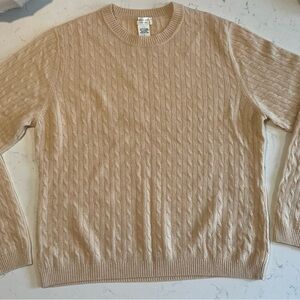 100% Cashmere Cable Knit Sweater - Tan/Cream